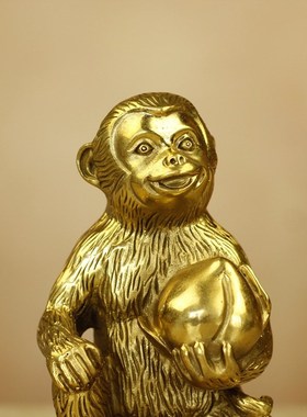 久鉴 铜猴摆件吉祥物 十二生肖寿桃猴金属猴工艺品家居饰品礼品