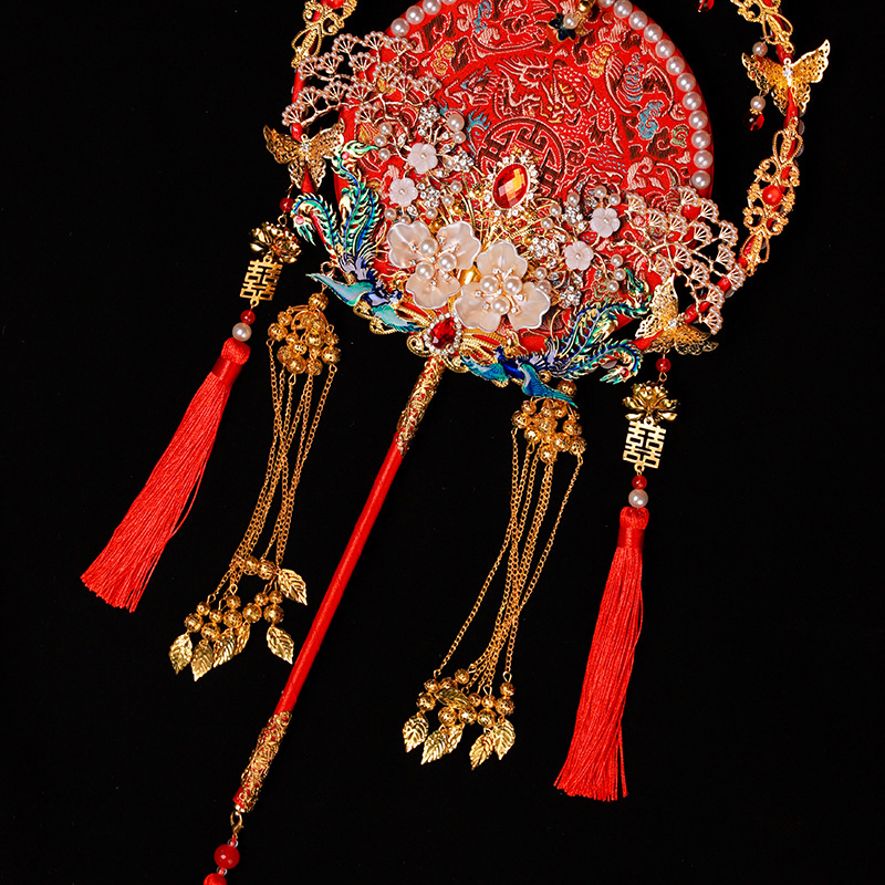 舞绣缘新娘团扇结婚秀禾扇子红色面成品手工diy材料包重工喜扇