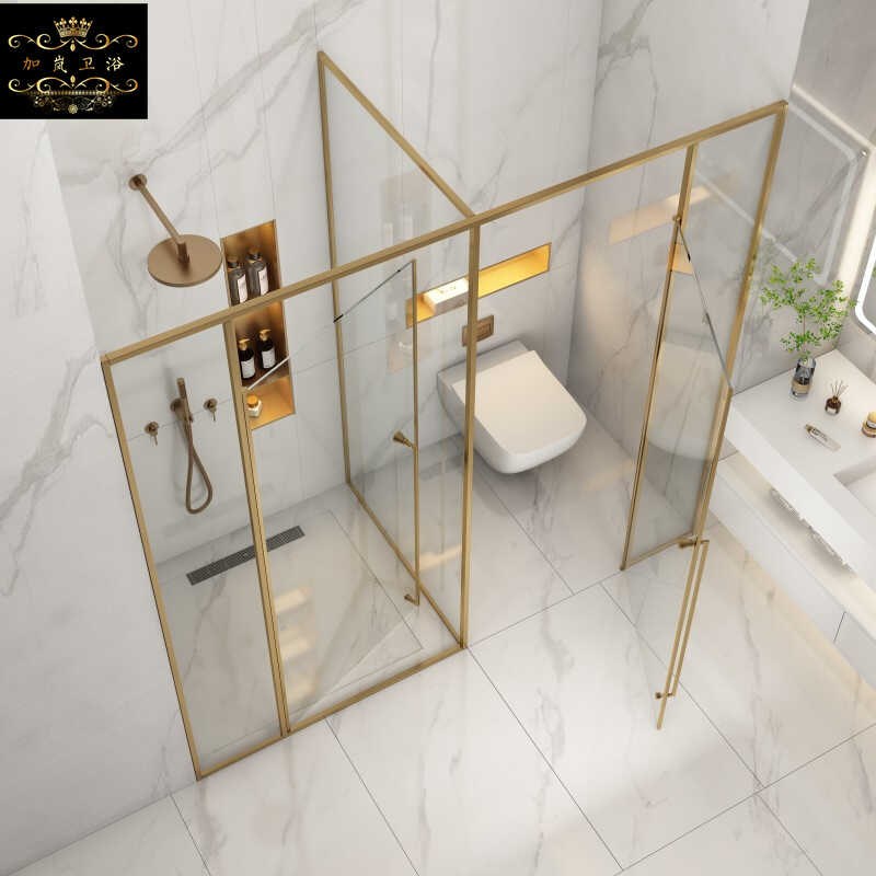 极窄不锈钢边框别墅酒店公寓T形淋浴房隔断屏风干湿三分离浴室门