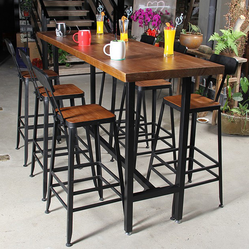 定制吧台桌椅高脚凳椅实木长桌椅咖啡厅餐桌椅复古酒吧桌椅