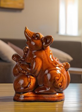 陶瓷黄色十二生全套肖猪马牛羊狗兔鸡龙蛇虎鼠猴摆件生肖生日礼物