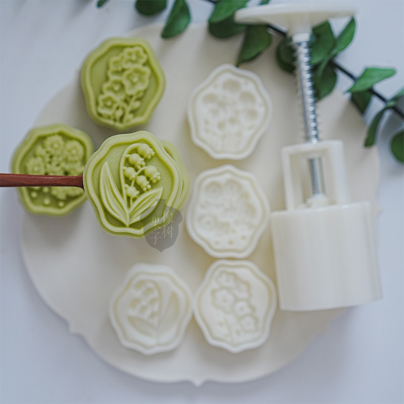 橡树果子中秋节鲜花多月饼模 郁金香绿豆糕铃兰花小雏菊糕点模50g