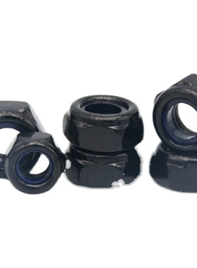 黑锌防松螺母 尼龙六角自锁螺母 防掉防震螺母45682黑螺母