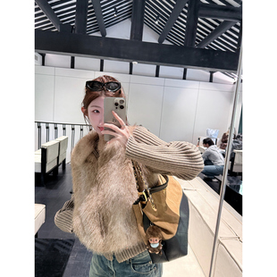 jijilulu积极璐 松茶可可 针织拼接环葆皮草显高洋气小翻领修身