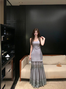jijilulu积极璐 落日人鱼湾 吊带连衣裙女设计感无袖修身纯欲