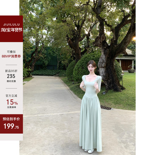 jijilulu积极璐 韩女氛围 中长款连衣裙收腰显瘦弹力清冷艺术生