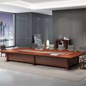 长方形油漆会议桌办公家具接待桌玻璃贴木皮办公桌椅组合长桌子