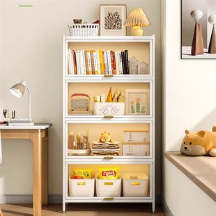可移动矮书柜带柜门玻璃门家用书架落地置物架儿童防尘钢储物柜