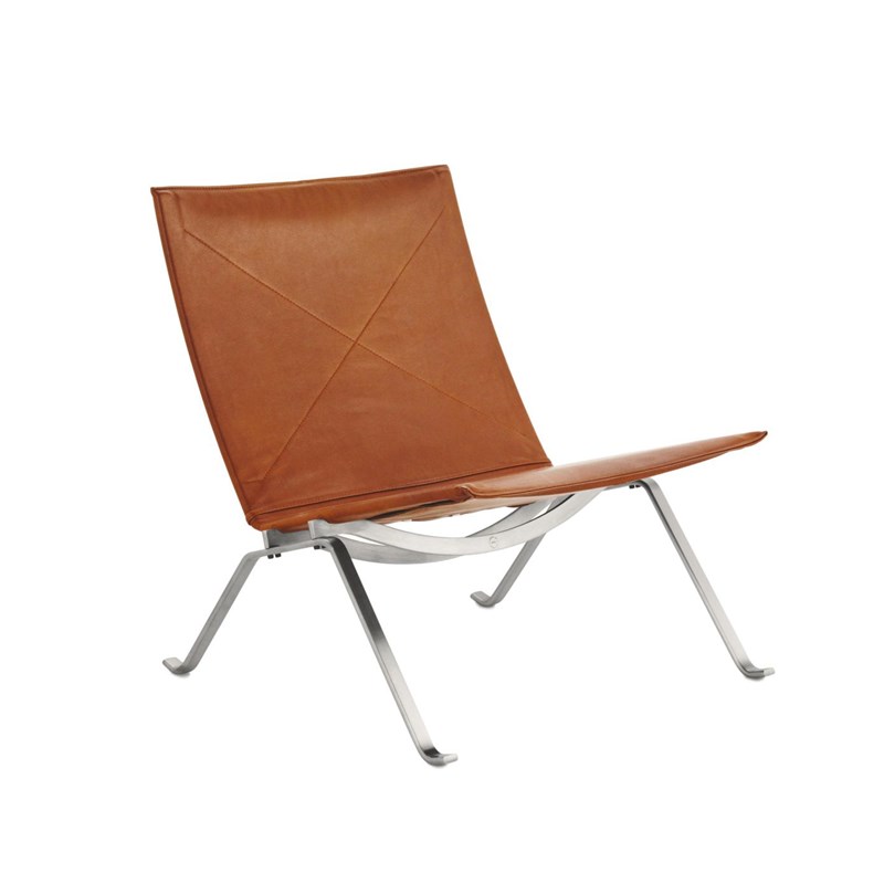 PK22椅简约经典休闲单椅实心不锈钢皮质沙发椅等候商务椅现代极简