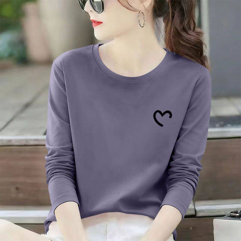 高品质纯棉常规长袖T恤秋冬新款韩版高级圆领设计感显瘦上衣女ins