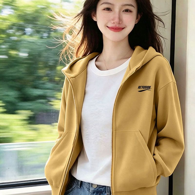 纯棉连帽开衫卫衣女秋冬显瘦减龄
