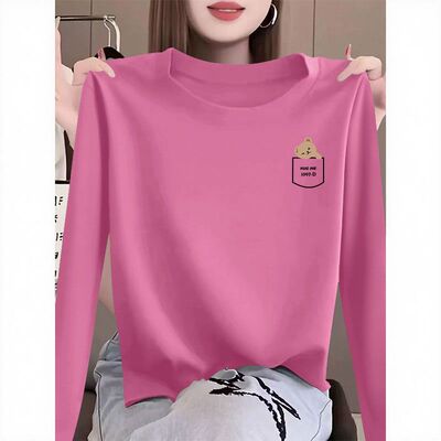 精品纯棉圆领长袖T恤女