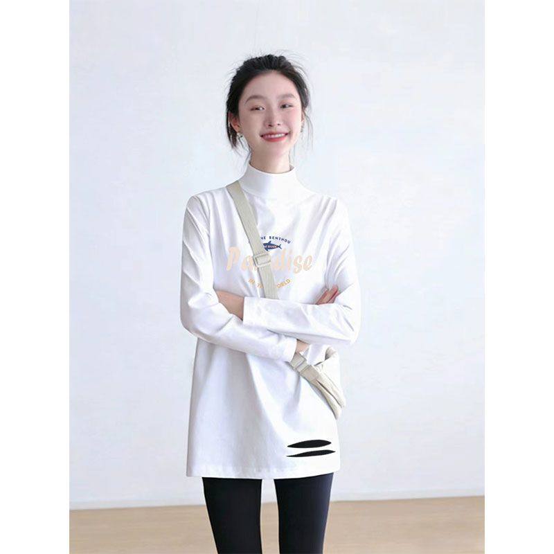 精品纯棉长袖T恤女秋冬女装时尚简约宽松印花显瘦气质上衣女ins潮