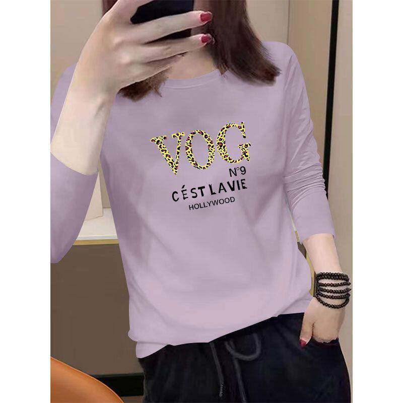 精梳纯棉常规长袖T恤女秋冬新款百搭宽松高级设计感圆领上衣女ins