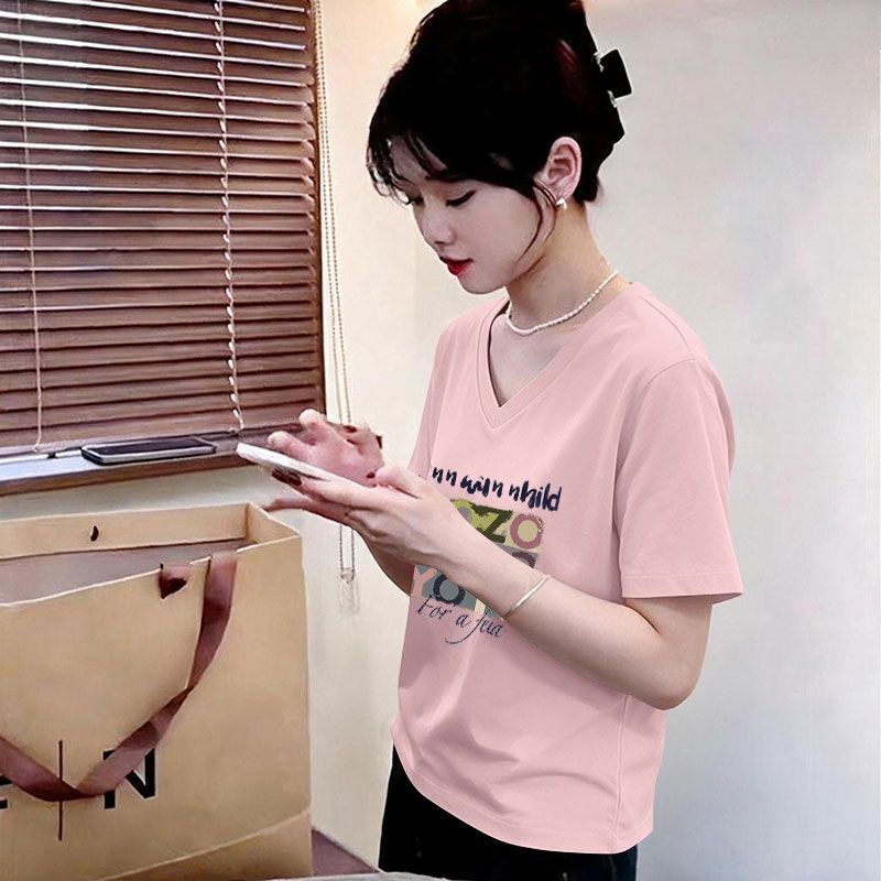 夏季纯棉女士短袖T恤百搭遮肉
