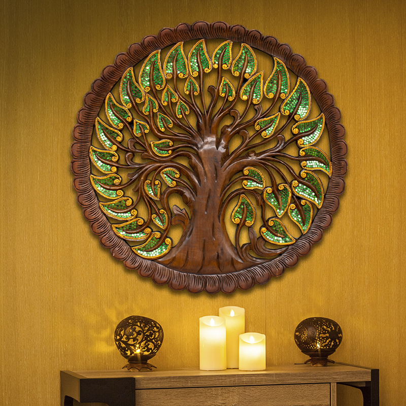 东南亚风格菩提树壁挂实木雕花板客厅玄关壁饰 泰式spa按摩店墙饰