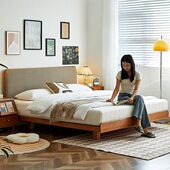 一刻木器实木悬浮床北欧樱桃木1.5米日式 1.8小户型主卧双人榻榻米