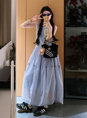 灰色短袖连衣裙子女2025夏季新款今年流行小个子收腰包臀短裙