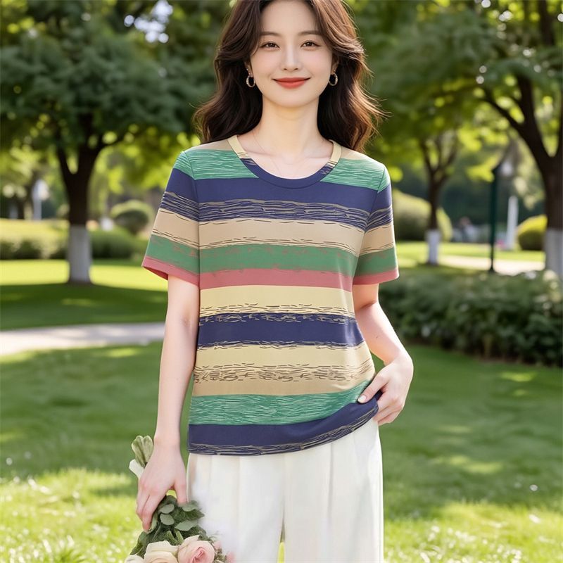 夏季扎染印花宽松大码短袖T恤女
