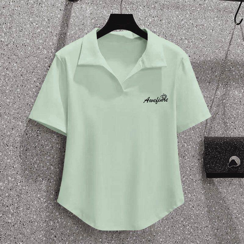 精品纯棉短袖t恤新款夏季减龄休闲polo衫遮肉半袖圆领体恤上衣ins