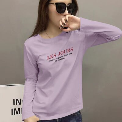 100%纯棉长袖T恤女春秋新款