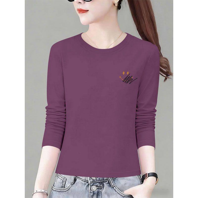 100%纯棉韩版长袖T恤女秋冬新款高级简约休闲韩版宽松上衣女ins潮