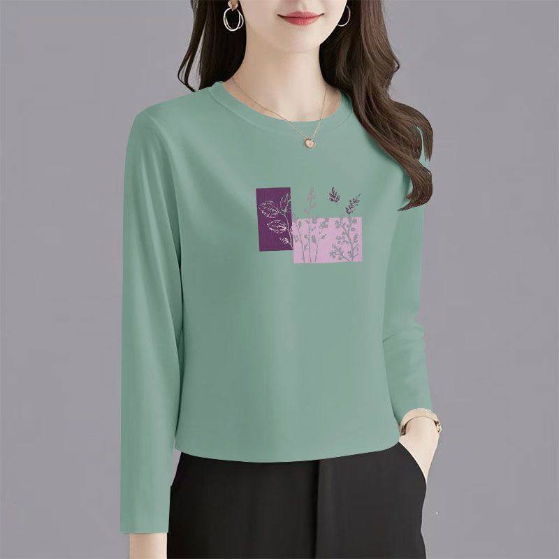 高品质纯棉时尚长袖T恤女秋冬新款气质韩版圆领休闲简约上衣女ins