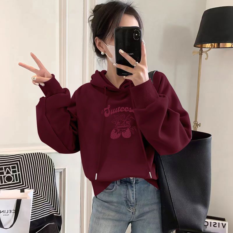 纯棉加绒长袖卫衣女秋冬新款