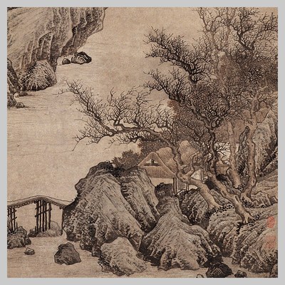 明 唐寅 湖山一览图 复古山水风景国画 唐伯虎 微喷复制 玄关挂画