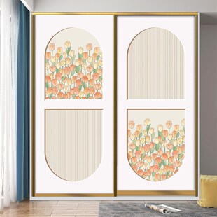 玻璃郁金香推拉门翻新贴纸移门改造卧室装饰房间布置高级改色