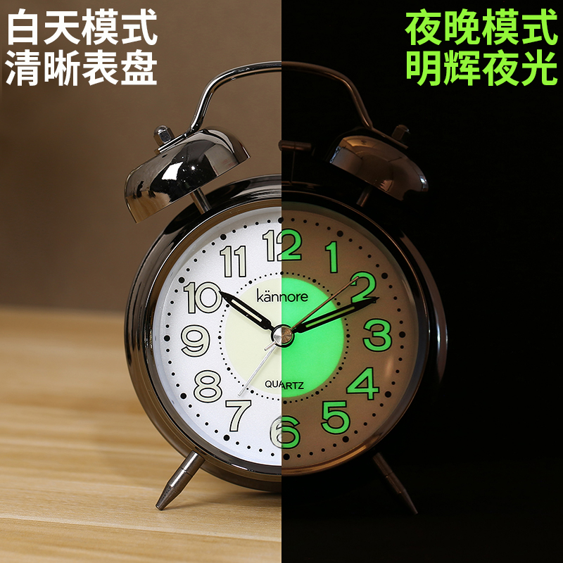 变态超大声叫醒闹钟起床困难户懒人静音夜光学生用金属复古马蹄表