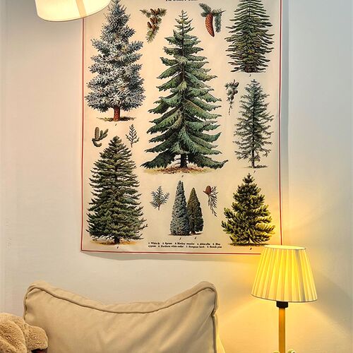 风背景布绿植松树墙布卧室房间装饰布租房改造遮丑挂布