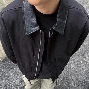 棉衣美式街头复古休闲风翻领皮领拼接棉衣男宽松保暖拉链外套