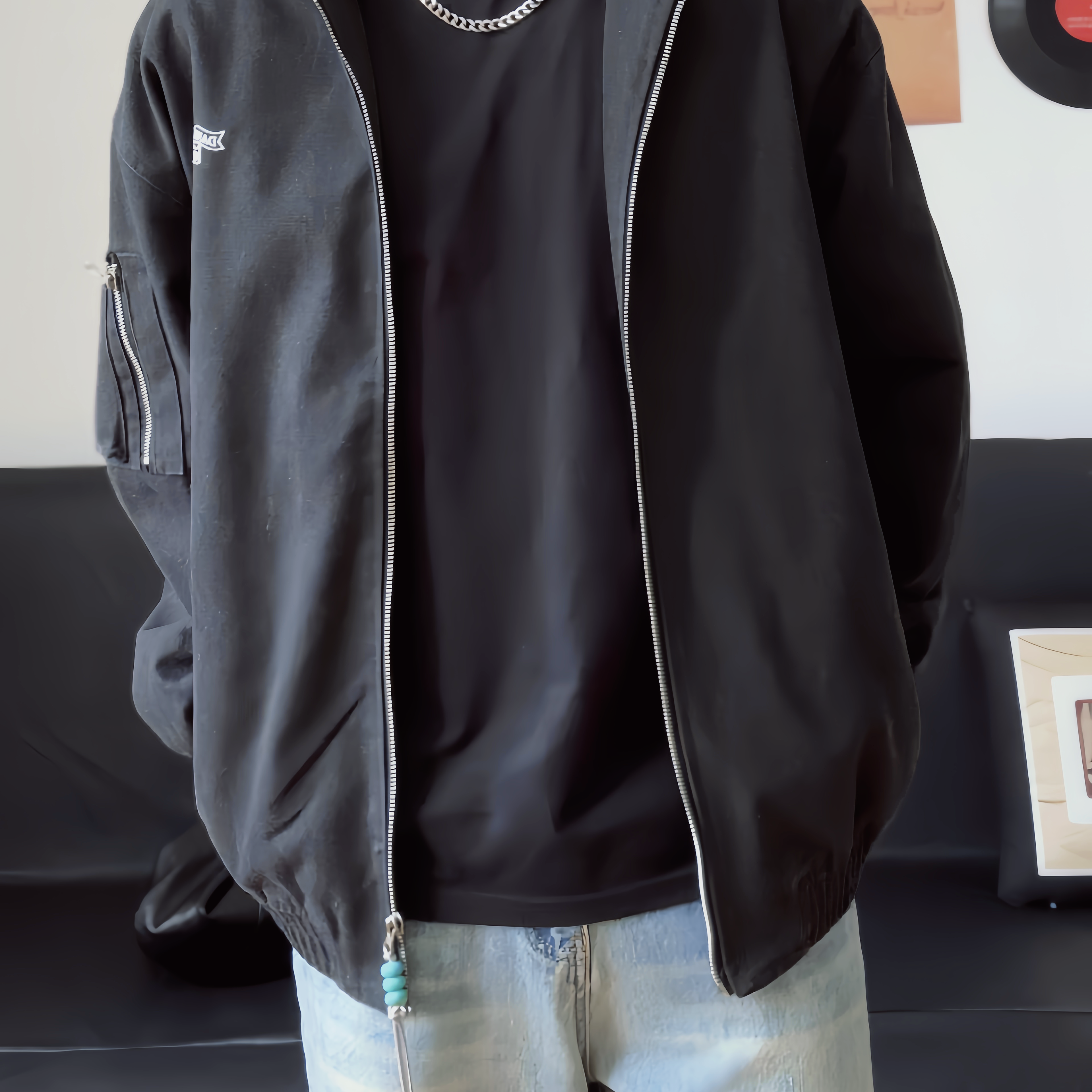 Nosiop美式复古水洗做旧夹克可拆卸夹克外套休闲宽松秋冬外套