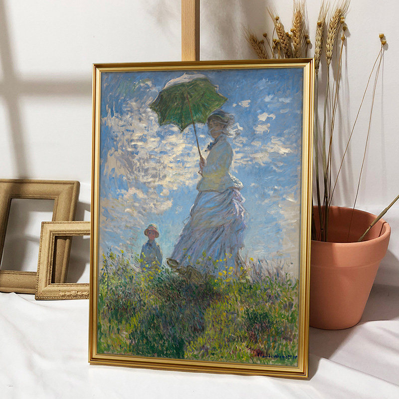 莫奈装饰画  艺术名画作品集 撑阳伞的女卧室装饰画风
