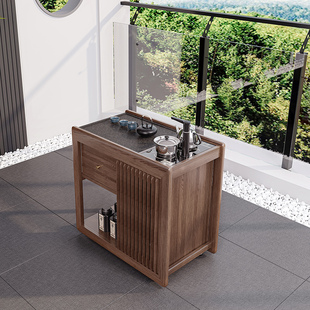 全实木阳台茶桌泡茶台烧水一体小型家用乌金石功夫茶台