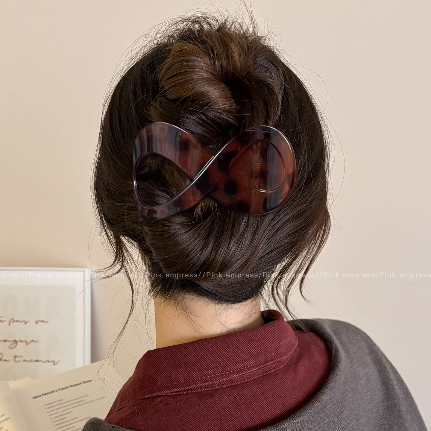 韩系豹纹八字形发夹女2025新款后脑勺盘发不硌头抓夹磨砂发卡发饰