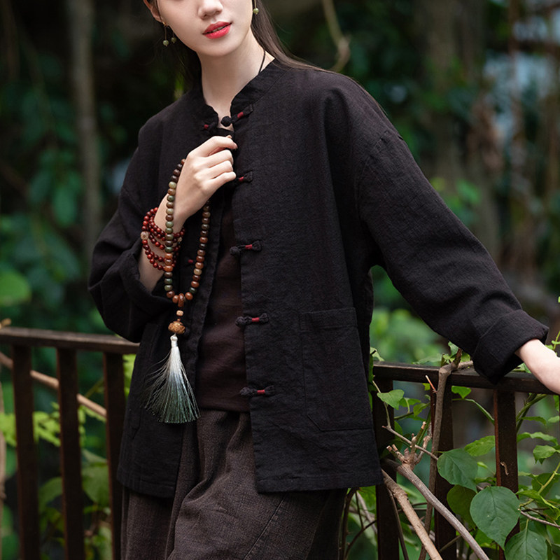 新中式复古女士纯色立领缠线盘扣上衣开衫国风唐装改良唐装外套
