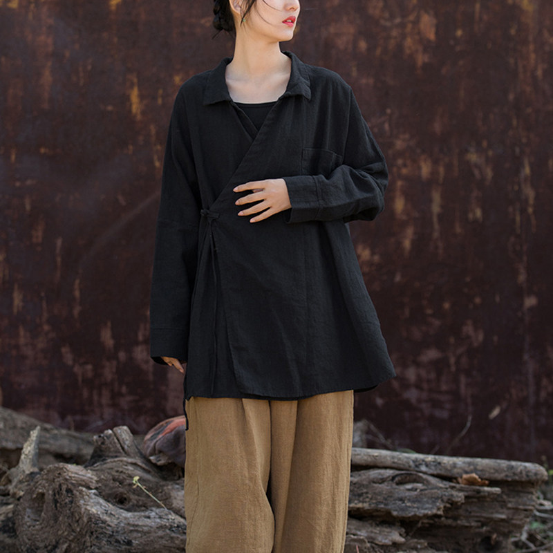 春季女禅修服新款棉麻改良宽松打坐禅修外衣女式纯色系绳茶服外套