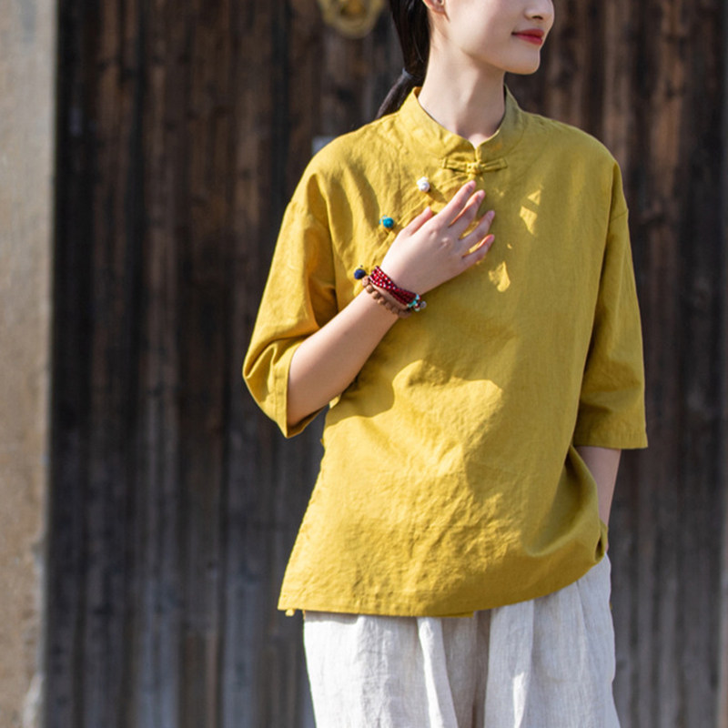 夏季2026新款棉麻女装复古新中式斜开襟薄款盘扣短袖上衣茶服衬衫,女装/女士精品,衬衫,淘宝优惠券,粉丝福利购,淘宝优惠卷