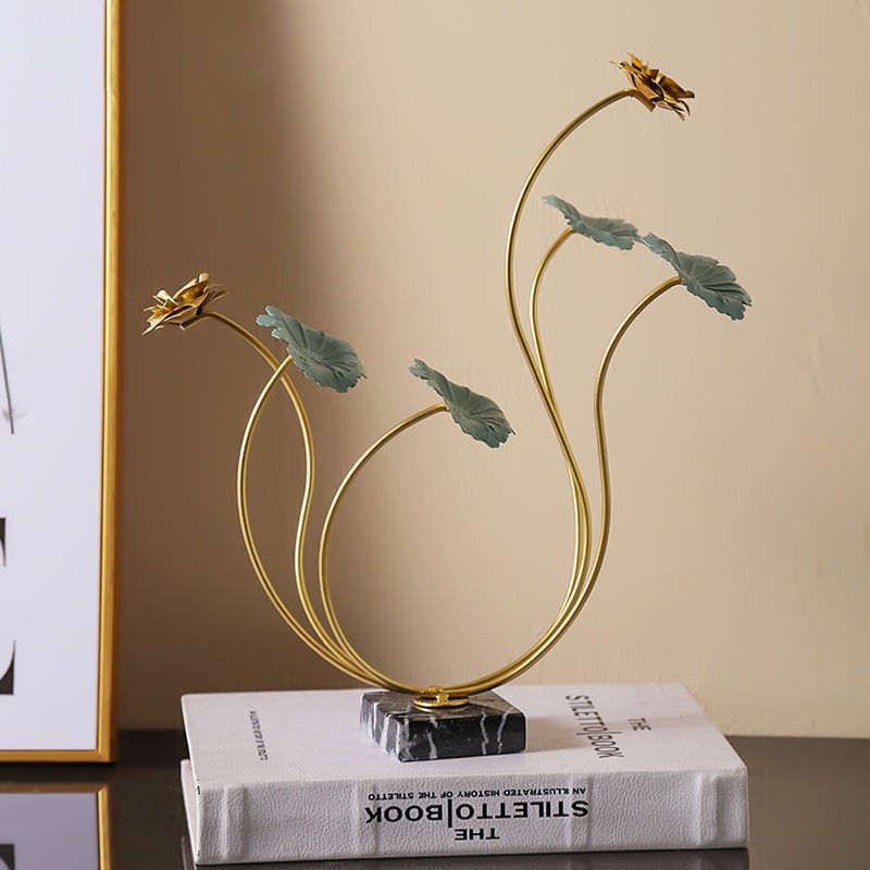 中式出水芙蓉荷花高档铁艺莲花艺术品家居客厅玄关柜民宿软装