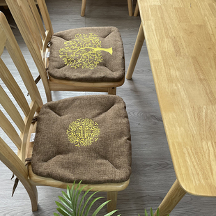 新亚麻马蹄形餐椅垫坐垫椅子垫子家用弧形座垫四季透气绑带