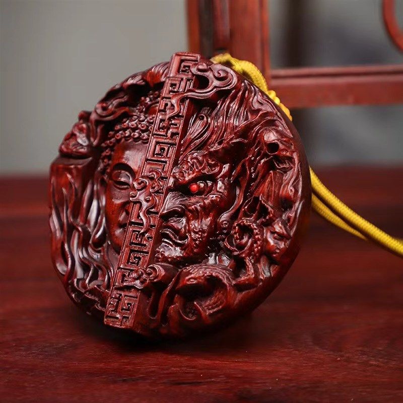 小叶紫檀手工雕刻佛魔一念之间手玩把件木雕善恶平安吊坠工艺挂件