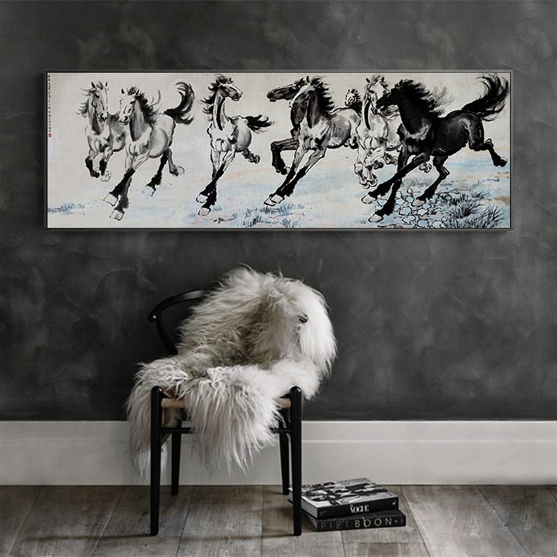 马到成功八骏图万马奔腾客厅沙发背景墙装饰画简约卧室办公室挂画