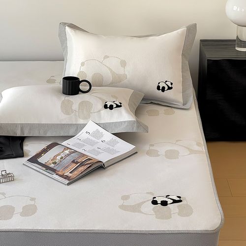 类in卡通儿童熊猫凉感冰丝凉席三件床笠款藤席空调软席机洗