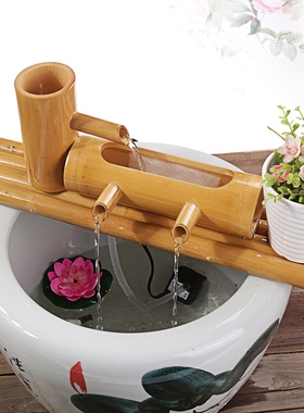 竹子流水器石槽鱼缸鱼盆水景喷泉风轮水车玄关加湿增氧