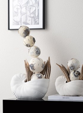 zon 复古风仿真艺绿植海螺造型售楼处酒店前台民宿玄关柜