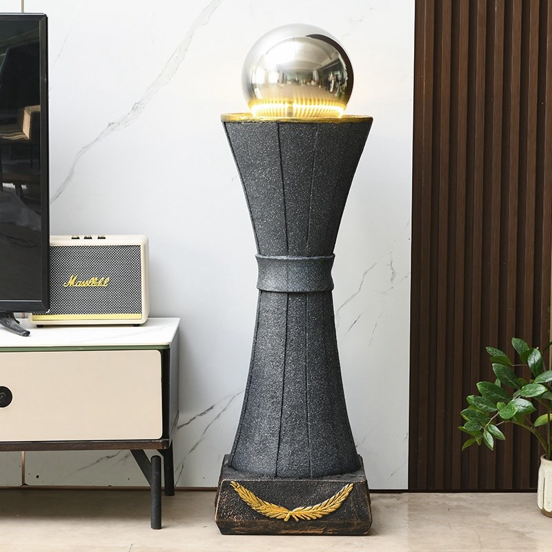 简欧落地盆景镜面转运球流水加湿摆件家居客厅办公会所沙发旁装饰