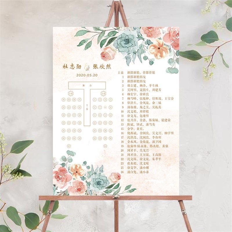 情窦初 婚礼座位图席位图座位分布订婚指示牌指引牌 婚礼签到表