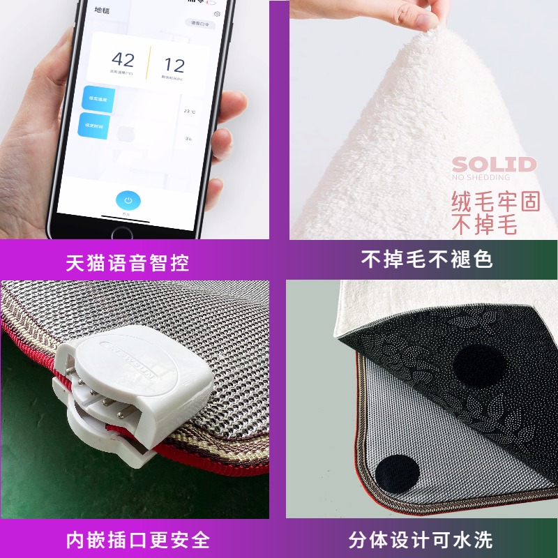客厅家用石墨烯地暖垫分体式电热地毯可拆洗地暖毯加热地毯取暖毯